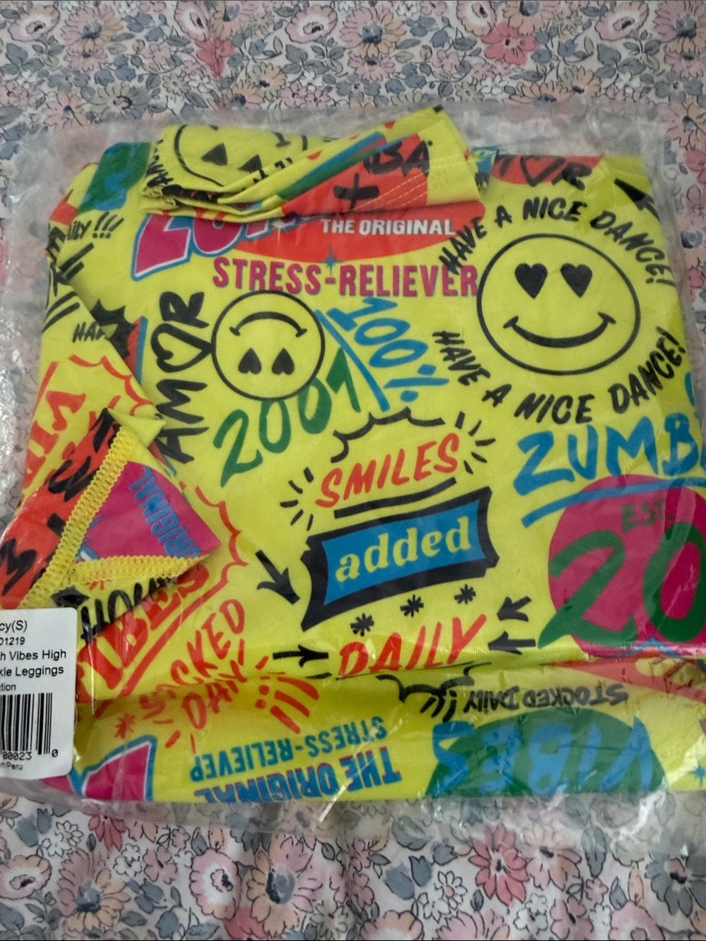 Zumba Fitness Yellow Multicolor Graphic Leggings S NWT